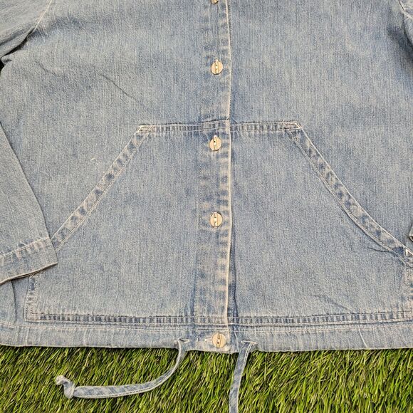 Studio-Ease Denim Hoodie Womens Medium 21x21 Cropped Boxy - Picture 10 of 12